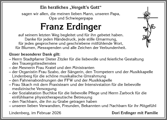 Traueranzeige von Franz Erdinger von Allgäuer Zeitung, Kaufbeuren/Buchloe