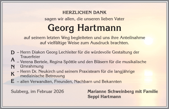 Traueranzeige von Georg Hartmann von Allgäuer Zeitung,Kempten