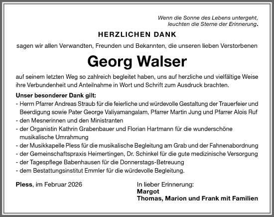 Traueranzeige von Georg Walser von Memminger Zeitung
