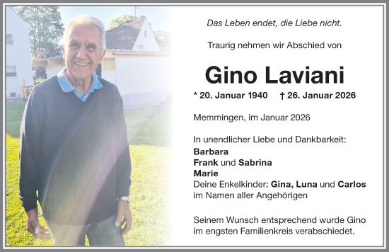 Traueranzeige von Gino Laviani von Memminger Zeitung