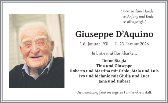 Traueranzeige von Giuseppe DAquino von Allgäuer Zeitung, Marktoberdorf