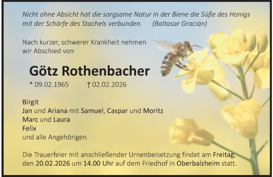 Traueranzeige von Götz Rothenbacher von Memminger Zeitung