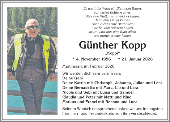 Traueranzeige von Günther Kopp von Allgäuer Anzeigeblatt