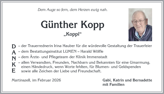 Traueranzeige von Günther Kopp von Allgäuer Anzeigeblatt