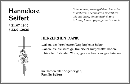 Traueranzeige von Hannelore Seifert von Memminger Zeitung