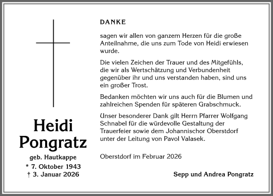 Traueranzeige von Heidi Pongratz von Allgäuer Anzeigeblatt