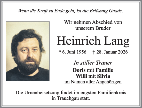 Traueranzeige von Heinrich Lang von Allgäuer Zeitung, Füssen