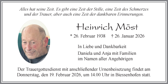 Traueranzeige von Heinrich Möst von Allgäuer Zeitung, Kaufbeuren/Buchloe