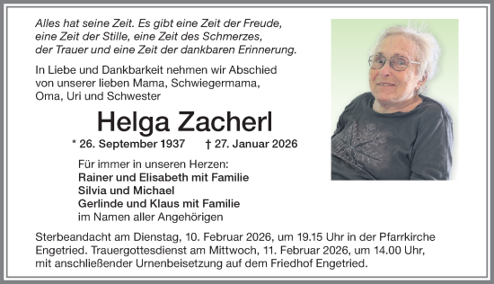 Traueranzeige von Helga Zacherl von Memminger Zeitung