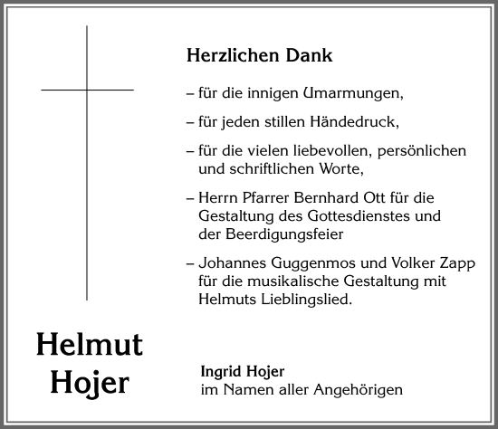 Traueranzeige von Helmut Hojer von Allgäuer Zeitung, Gesamtausgabe