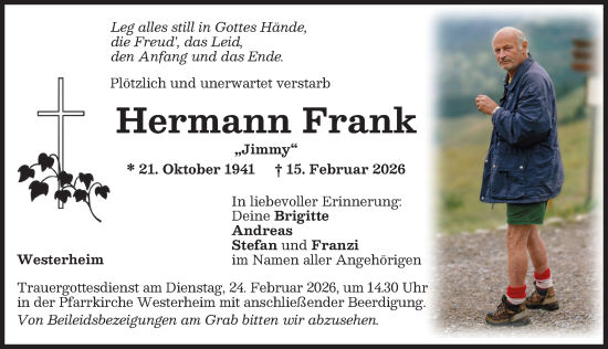 Traueranzeige von Hermann Frank von Memminger Zeitung