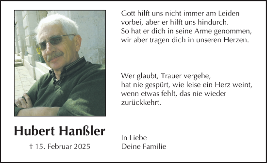 Traueranzeige von Hubert Hanßler von Der Westallgäuer