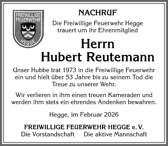 Traueranzeige von Hubert Reutemann von Allgäuer Zeitung,Kempten