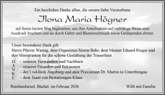 Traueranzeige von Ilona Maria Högner von Allgäuer Zeitung, Marktoberdorf