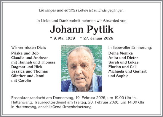 Traueranzeige von Johann Pytlik von Allgäuer Zeitung, Kaufbeuren/Buchloe