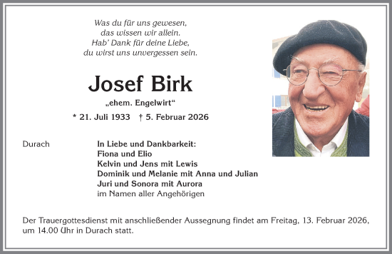 Traueranzeige von Josef Birk von Allgäuer Zeitung,Kempten