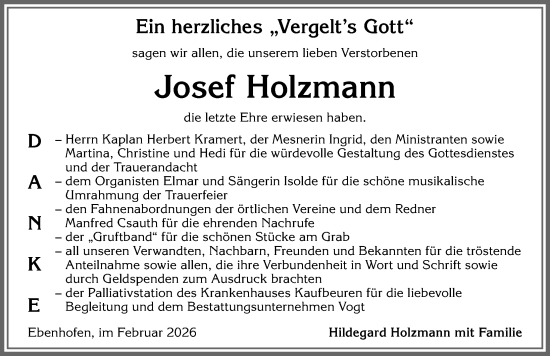 Traueranzeige von Josef Holzmann von Allgäuer Zeitung, Marktoberdorf