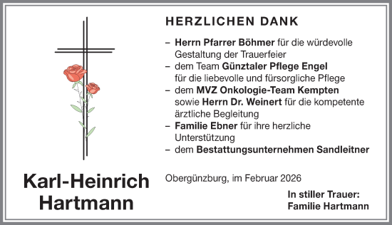 Traueranzeige von Karl-Heinrich Hartmann von Allgäuer Zeitung, Marktoberdorf