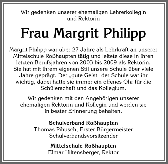 Traueranzeige von Margrit Philipp von Allgäuer Zeitung, Füssen