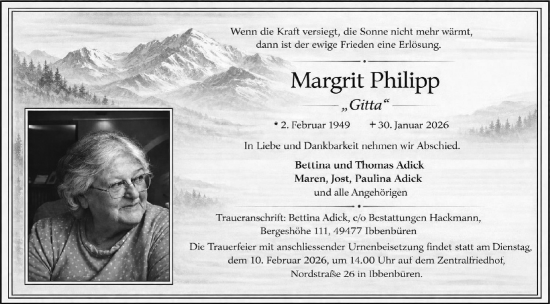 Traueranzeige von Margrit Philipp von Allgäuer Zeitung, Füssen