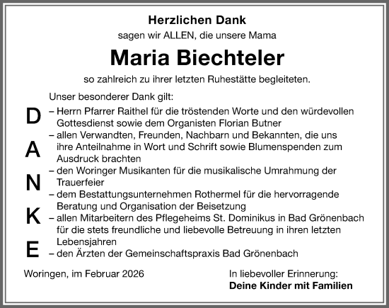Traueranzeige von Maria Biechteler von Memminger Zeitung