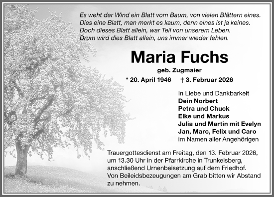 Traueranzeige von Maria Fuchs von Memminger Zeitung