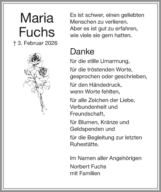 Traueranzeige von Maria Fuchs von Memminger Zeitung