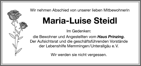 Traueranzeige von Maria-Luise Steidl von Memminger Zeitung