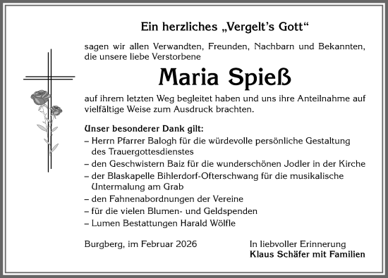 Traueranzeige von Maria Spieß von Allgäuer Anzeigeblatt