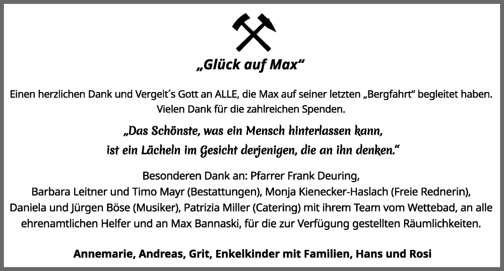  Traueranzeige für Max  vom 07.02.2026 aus Allgäuer Zeitung, Füssen