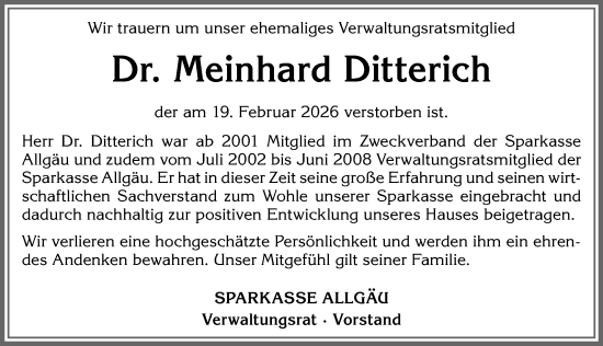 Traueranzeige von Meinhard Ditterich von Allgäuer Anzeigeblatt