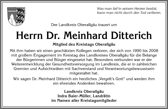 Traueranzeige von Meinhard Ditterich von Allgäuer Anzeigeblatt
