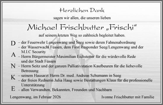 Traueranzeige von Michael Frischbutter von Allgäuer Zeitung, Marktoberdorf