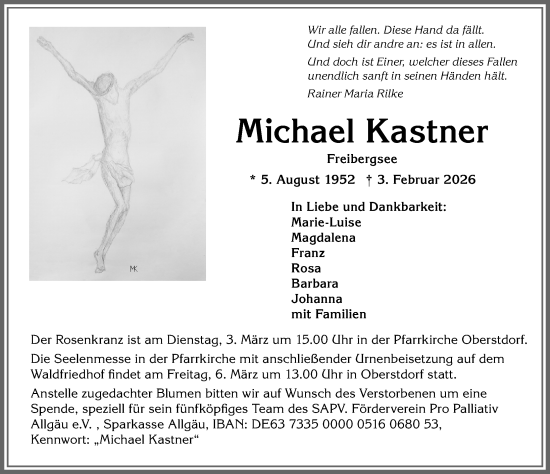 Traueranzeige von Michael Kastner von Allgäuer Anzeigeblatt