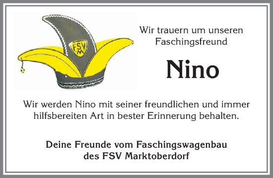 Traueranzeige von Nino  von Allgäuer Zeitung, Marktoberdorf