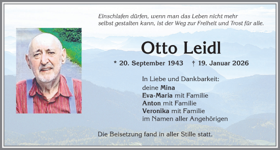 Traueranzeige von Otto Leidl von Allgäuer Zeitung, Kaufbeuren/Buchloe
