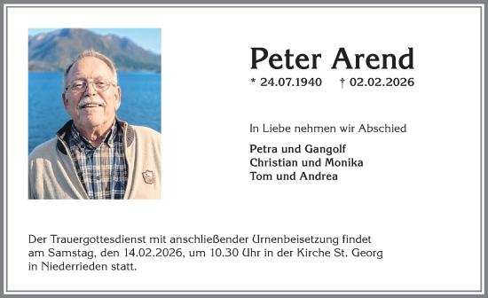 Traueranzeige von Peter Arend von Memminger Zeitung