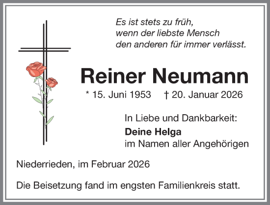 Traueranzeige von Reiner Neumann von Memminger Zeitung