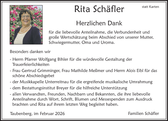 Traueranzeige von Rita Schäfler von Der Westallgäuer
