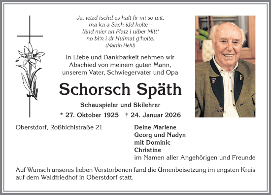 Traueranzeige von Schorsch Späth von Allgäuer Anzeigeblatt