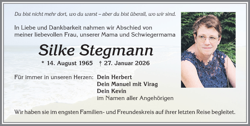  Traueranzeige für Silke Stegmann vom 14.02.2026 aus Allgäuer Zeitung, Marktoberdorf