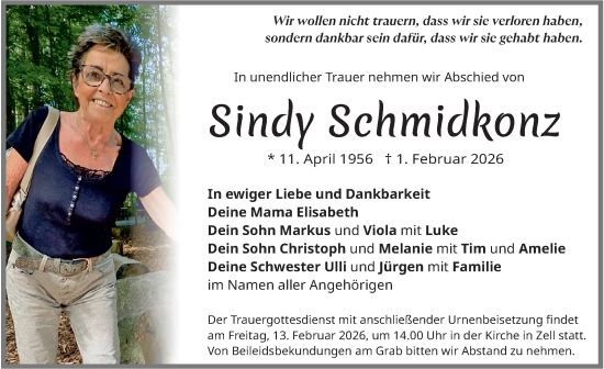 Traueranzeige von Sindy Schmidkonz von Allgäuer Zeitung, Füssen