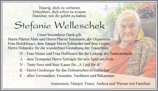 Traueranzeige von Stefanie Welleschek von Allgäuer Zeitung, Marktoberdorf