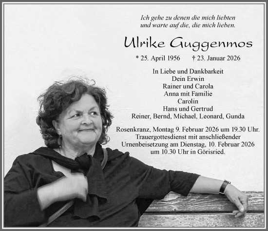 Traueranzeige von Ulrike Guggenmos von Allgäuer Zeitung, Marktoberdorf
