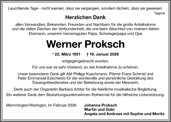 Traueranzeige von Werner Proksch von Memminger Zeitung