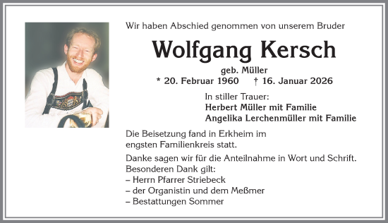Traueranzeige von Wolfgang Kersch von Memminger Zeitung