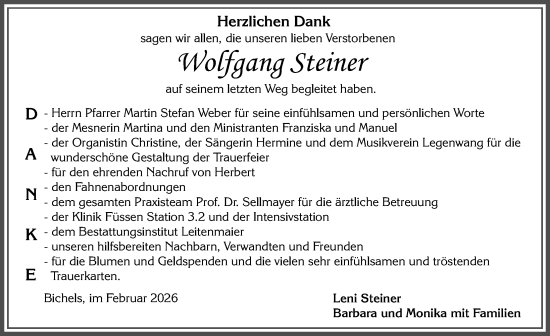 Traueranzeige von Wolfgang Steiner von Allgäuer Zeitung, Marktoberdorf
