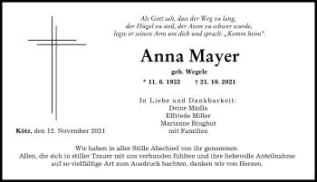 Traueranzeige von Anna Mayer von Günzburger Zeitung