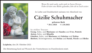 Traueranzeige von Cäzilie Schuhmacher von Günzburger Zeitung