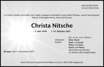 Traueranzeige von Christa Nitsche von Günzburger Zeitung